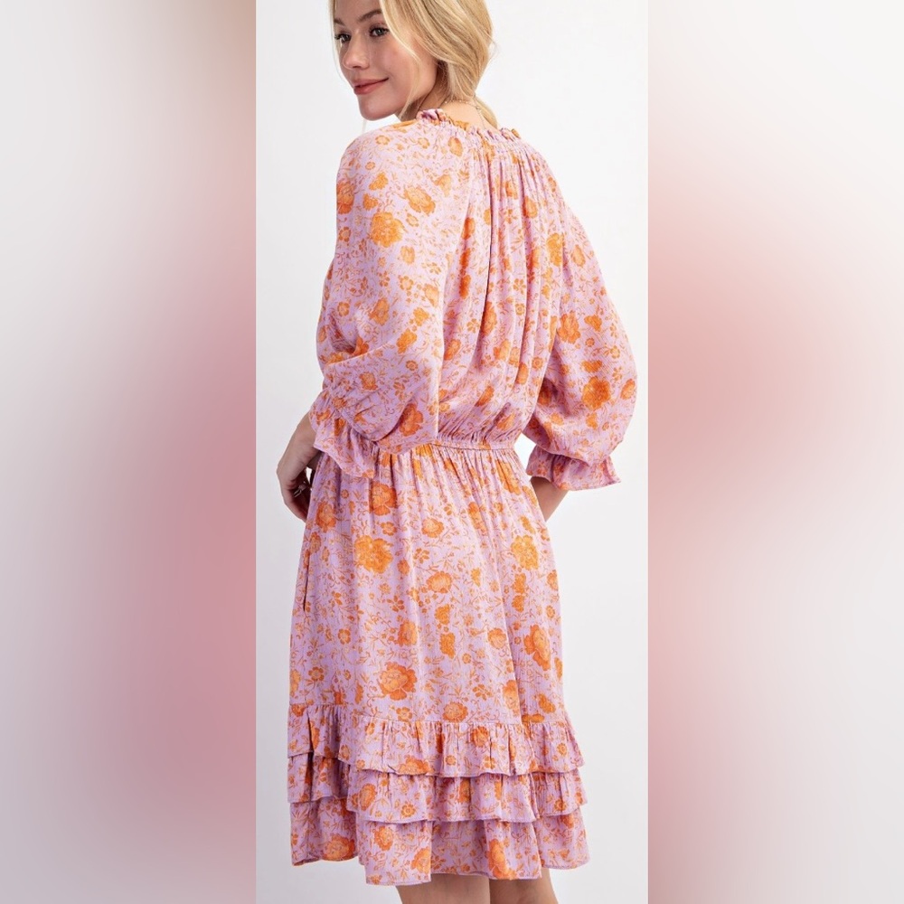 Easel Floral Tiered Ruffle Dress with Pockets - Pink & Orange
100% Rayon ED21972 - Picture 5 of 8